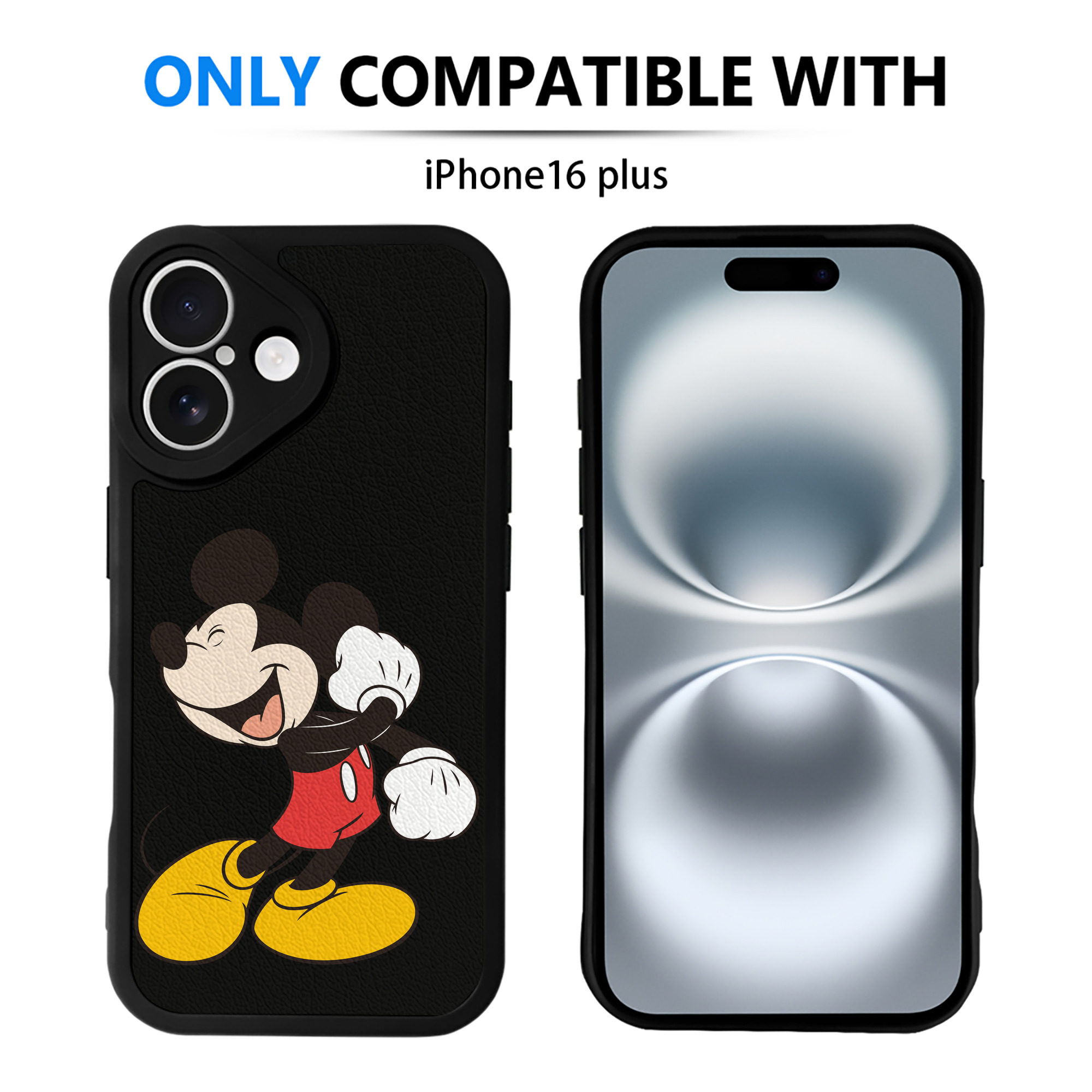 （画像用） ミッキーマウス Mickey Mouse 【iPhone 16シリーズ対応】シリコンスマホケース（レザー調） 材質：シリコン